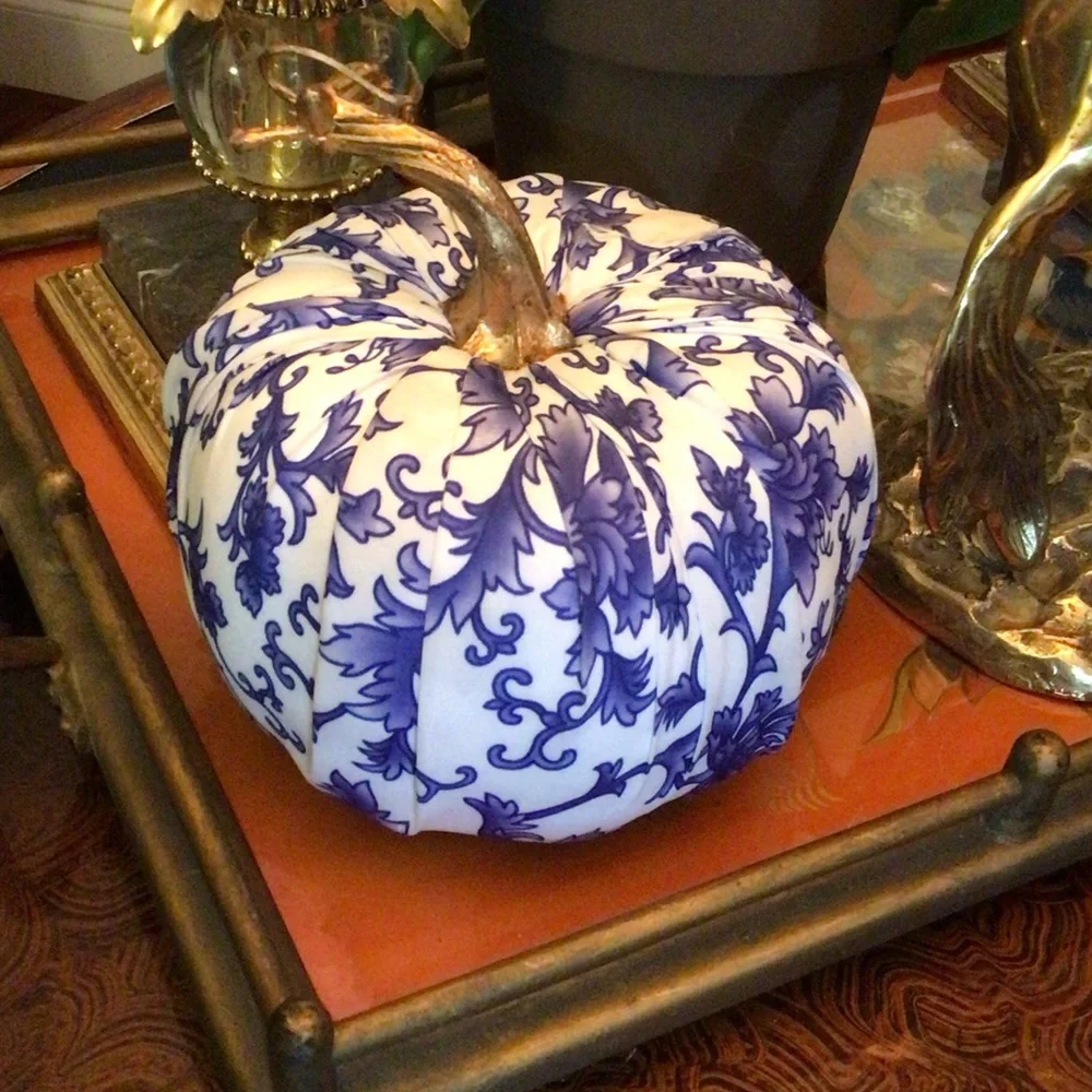 Blue and White Fabric Decorative Pumpkin